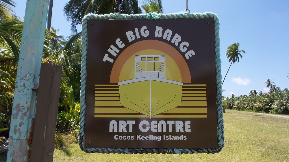 Cocos - big barge sign close up